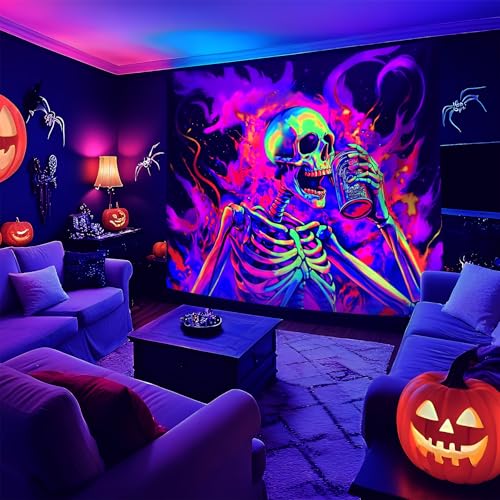 Halloween Blacklight Tapestry - UV Reactive Wall Decor 79" x 59" - Variation C