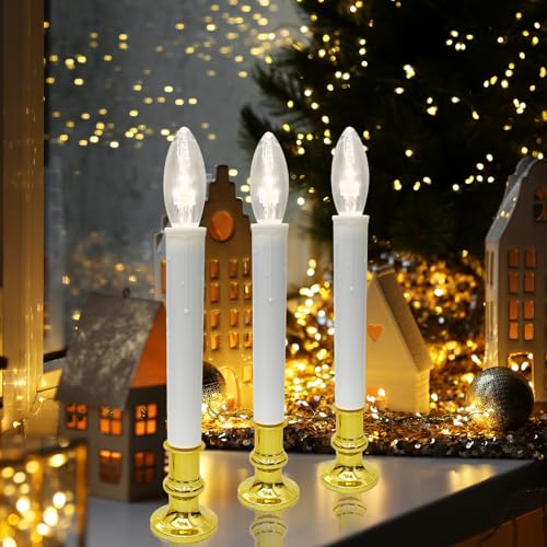 4 Pack Battery Operated LED Window Candles with Timer - Gold, 10.5 Inch