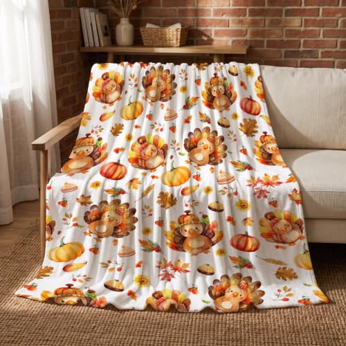 Thanksgiving Turkey Throw Blanket - Fall Pumpkin Cozy Decor 40x50 Inches - Variation of THIS listing