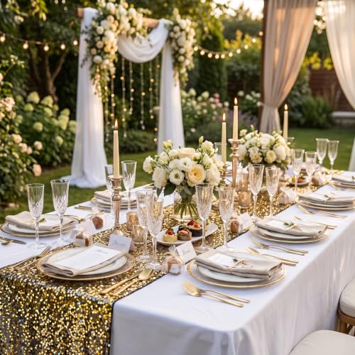 Black Gold Sequin Table Runner 120 Inch 10ft Set of 2 for Party & Event Decoration