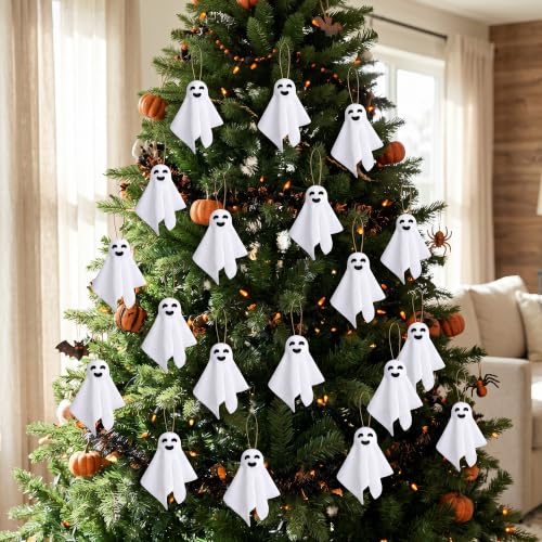 24 Pcs Halloween Hanging Ghost Ornaments Small White Ghost Decorations - Spooky Decor