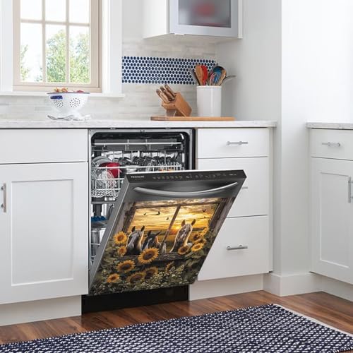 Farm Horse Magnetic Dishwasher Cover - Sunflower Butterfly Design, 23x26 Inch, Rustic Kitchen Decor