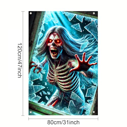 Halloween Red Eyed Skeleton Window Cover 31x47 Inch Polyester Decor
