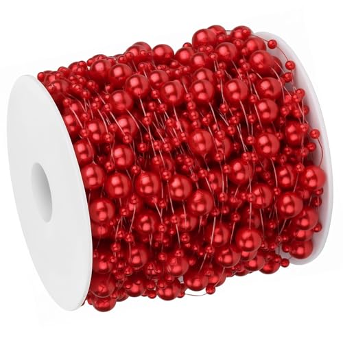 Artificial Pearl Beads Garland for Christmas Tree & Wedding Decor - Red, 99 Feet