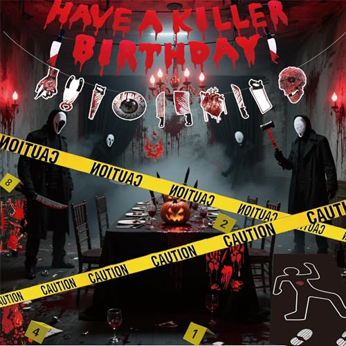 Red Murder Mystery Party Decorations Kit - Crime Scene & Body Silhouette