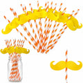 50 Pcs Fun Mustache Straws Bulk Orange White Striped Paper Drinking Straws