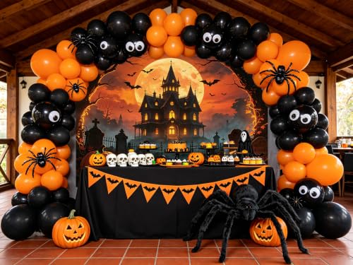 Orange Full Moon Halloween Backdrop 8x6ft for Party Decorations