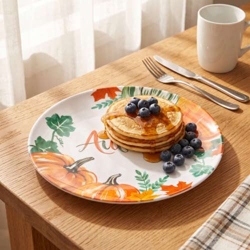 Pumpkin Fall Melamine Dinner Plates Set of 6 - 10 Inch Halloween & Thanksgiving