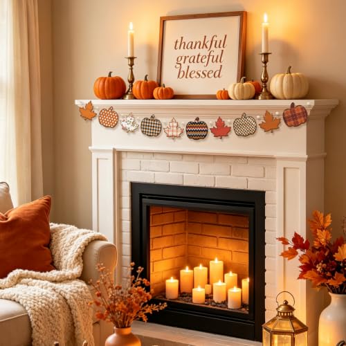 Fall Pumpkin Garland with Wooden Beads - Rustic Autumn Wall Decor - Fall Variation