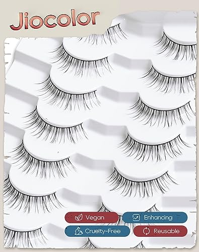 Natural Look False Eyelashes S12 - Wispy C Curl, Thin Band, Reusable 7 Pairs - Natural Girl Variation