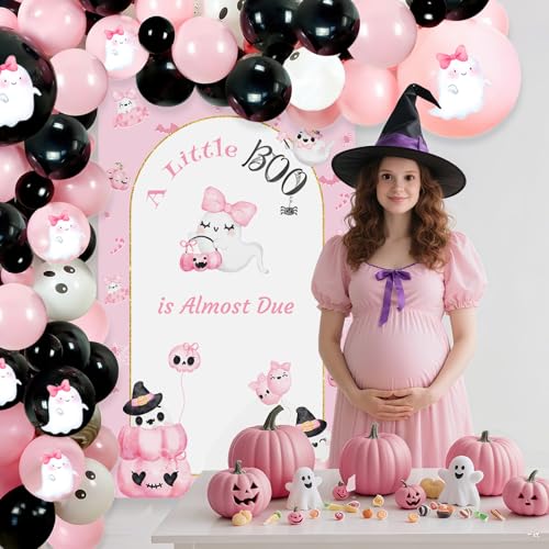 Pink Halloween Baby Shower Decorations - Girl Baby Shower Party Supplies with Balloons & Banner - Variation Pink