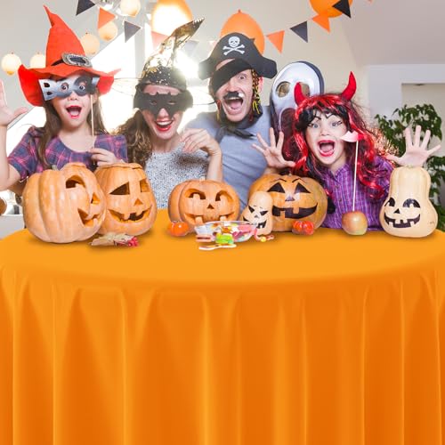 Halloween Plastic Round Tablecloth Set - 4 Pieces 84 Inch Orange Black Purple Green