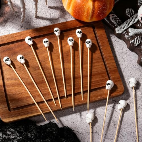 Halloween Skull Head Cocktail Picks - 100 Bamboo Skewers for Parties - Variation: Skull Head