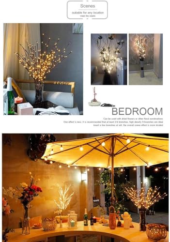 2 Pack LED Branch Lights Battery Operated Sliver-Color Willow Tree Vase Filler 30 Inch