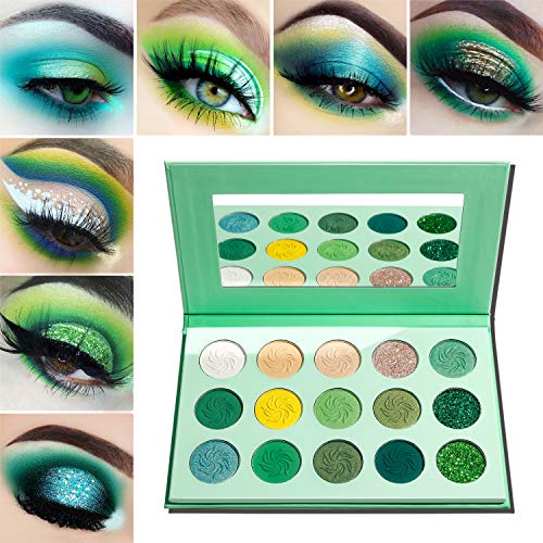 Avocado Green Eyeshadow Palette - 15 Color Pigmented Glitter & Matte Makeup