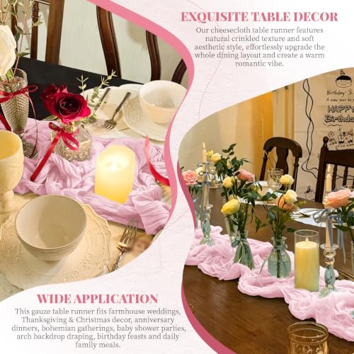 Light Pink Cheesecloth Table Runner 17x108 Inch Set of 8 - Boho Gauze Fabric