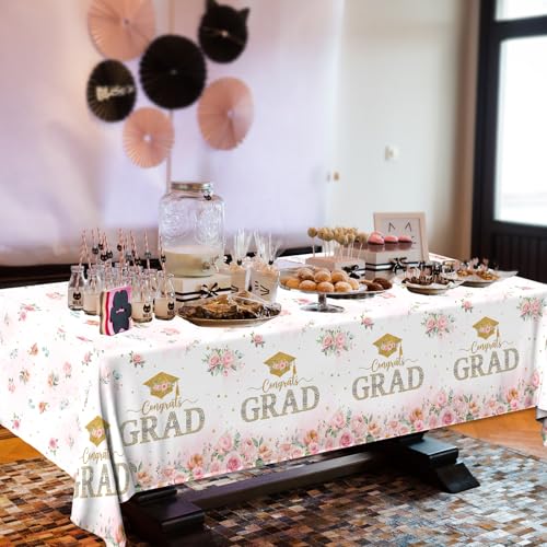 Pastel Floral Graduation Tablecloths Set - 3 Pack, Waterproof Plastic Decor