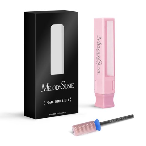 MelodySusie Ceramic Nail Drill Bits, 3/32'' Chamfer Flat Top Large Barrel Bits, Fast Remove Acrylic or Hard Gel, Nail Tool for Manicure Pedicure, Salon Home, Professional or Beginner, Pink, Medium