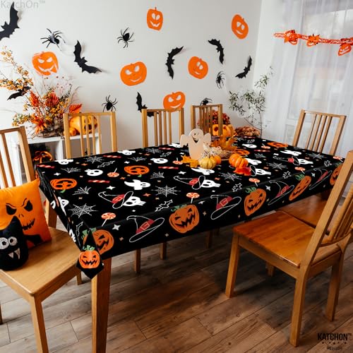Halloween Tablecloths Pack of 3 - Black & Orange Spooky Design 54x108 Inches