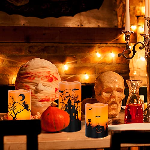 Halloween Orange Flameless Pillar Candles with 6H Timer - 3PCS, Orange-Timer
