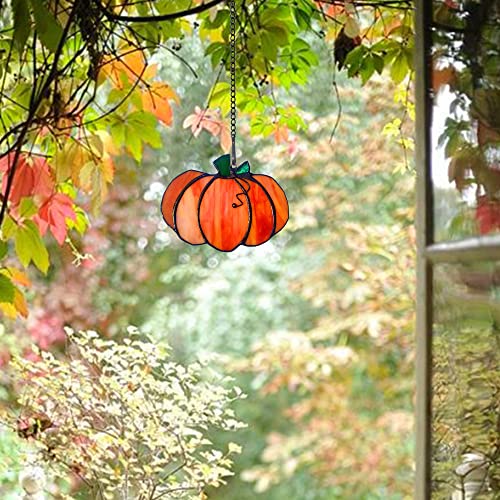Fall Pumpkin Stained Glass Window Hangings Sun Catcher - Halloween & Autumn Decor - Variation A