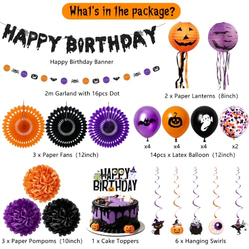 Halloween Birthday Party Decorations Set - Black, Orange & Purple Festive Decor