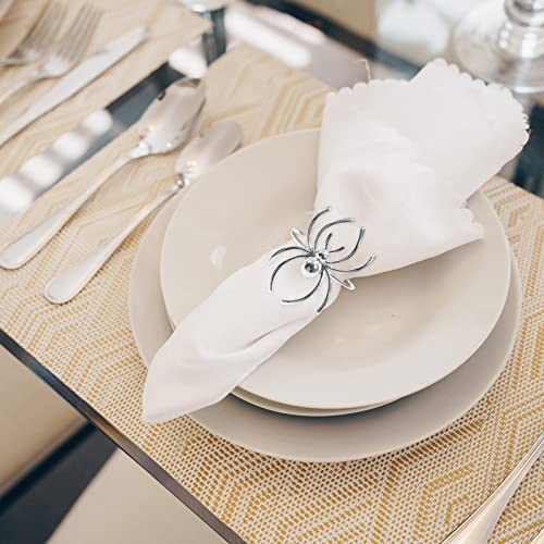 Halloween Spider Napkin Rings Set - Silver Alloy 6pcs Table Decor