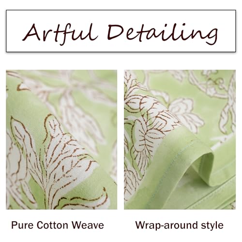 Mint Blossom Tablecloth - 90 Inch Round 100% Cotton Hand Block Print - Farmhouse & Holiday Decor