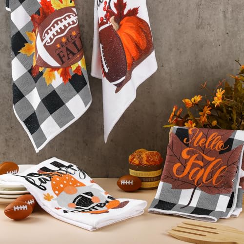 Football Fall Pumpkin Kitchen Towels Set - 6 Piece Dish Cloths with Hanging Loop