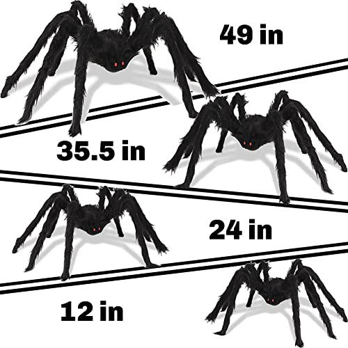 Halloween Hairy Spider Set 4 Pcs Large Realistic Outdoor Decor Props