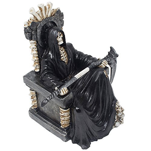 Gothic Grim Reaper on Bone Throne Statue for Halloween & Man Cave Decor