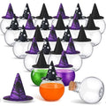 Halloween Potion Bottles Set with Wizard Hats - 24 Spherical Plastic 200ml Decorations