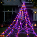 Outdoor Halloween Spider Web Lights - 250 Purple & Orange LEDs, 8 Modes, 16ft Yard Decoration