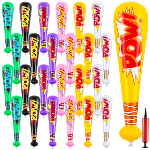 Inflatable Baseball Bats Party Favors - 17 Inch Multicolor Set with Pump