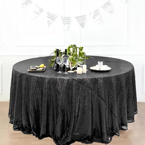 Sequin Round Tablecloth 120 Inch Black for Party - Variation of THIS listing