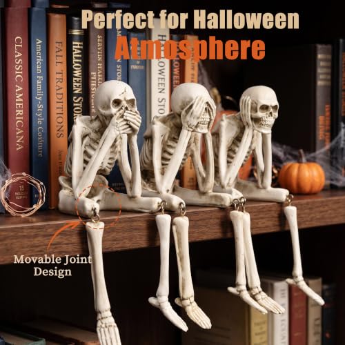 Speak No Evil Skeleton Figurine - Halloween Indoor Decor, Gothic Statue, Giftable Skeleton Collection - Variation: Speak No Evil