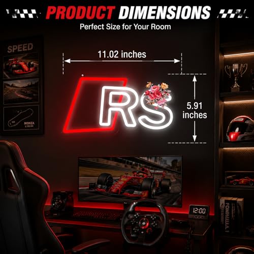 Neon Sign Race Car RS - Red & White LED Wall Decor for Garage & Man Cave