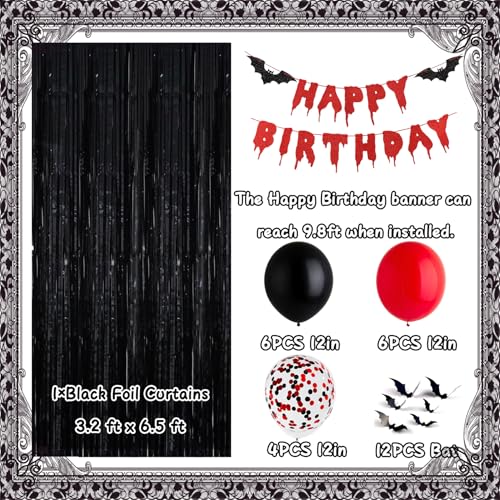 Halloween Birthday Decorations Banner Balloon Party Kit - Black & Red