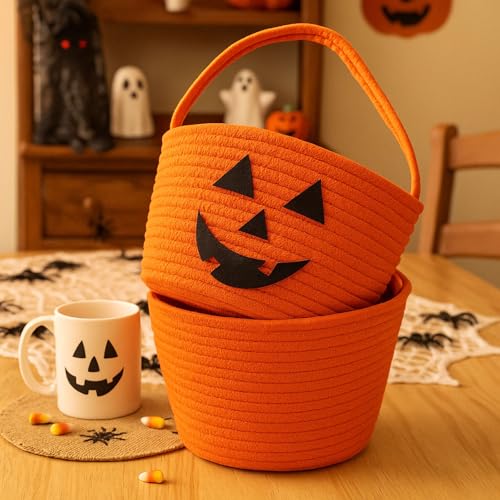 Halloween Candy Basket & Trick-or-Treat Storage Bucket - Spooky Pumpkin & Ghost Design