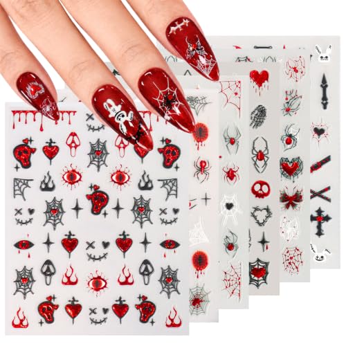 Halloween Nail Stickers - Creepy Horror Nail Decals with Glitter - Demon Night Variation
