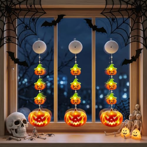 Halloween Window Lights - Battery-Powered Pumpkin with Timer & Suction Cups - Yellow