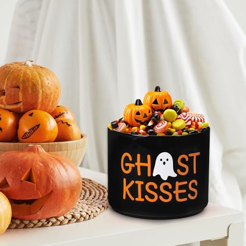 Halloween Ghost Kisses Ceramic Candy Dish Cauldron - Mini Tiered Tray Decor, Snack Bowl, Gift