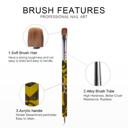 KADS 2 Way French Brush Acrylic Sable Brush 2 Way Acrylic Professional French Manicure Clean-up Brush Nail Art Brush Nail Dotting Pen (#12 2Pcs)