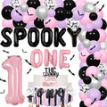 Halloween 1st Birthday Party Decorations Pink and Purple Balloons Banner Cake Topper Wall Stickers