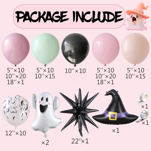 Pastel Macaron Halloween Balloon Arch Garland Kit - Dusty Purple Pink Green Black
