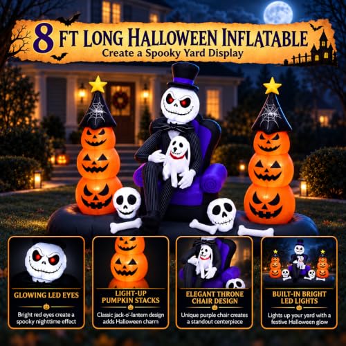 Halloween Inflatable Skeleton with Pumpkin Ghosts & LED Lights - Orange Variation