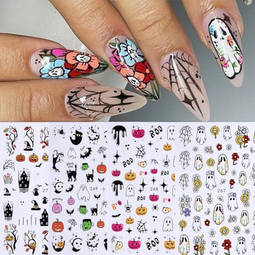 Halloween Nail Art Stickers Decals 3D Ghost Pumpkin Black Cat Bat Boo - Style6
