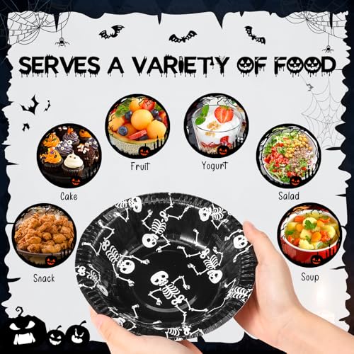 Halloween Disposable Skeleton Snack Bowls - Dancing Skeleton Design, 50 Pack, 16oz
