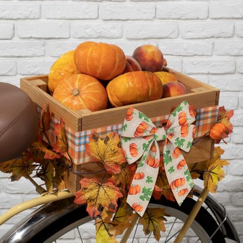 Fall Pumpkin Ribbons Set - Wired Edge Orange Buffalo Plaid Burlap for Gift Wrapping & Decorations - Style 5 Plaid Pumpkin