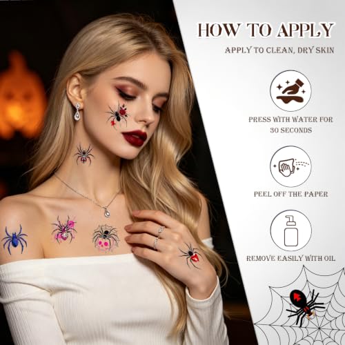 Glitter Halloween Spider Temporary Tattoos for Kids & Teens, 108 Pieces